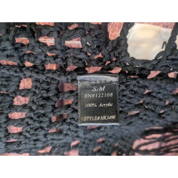 Open Knit Sweater Vest Black Size S/M Fringe Boho Festival Mandala - Picture 5 of 5